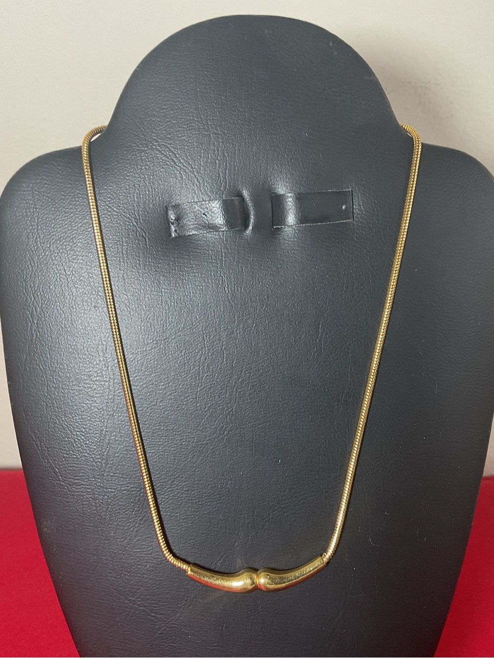 Vintage Hallmark Accents Gold Tone Snake Chain Necklace Double Bead Bar 15”